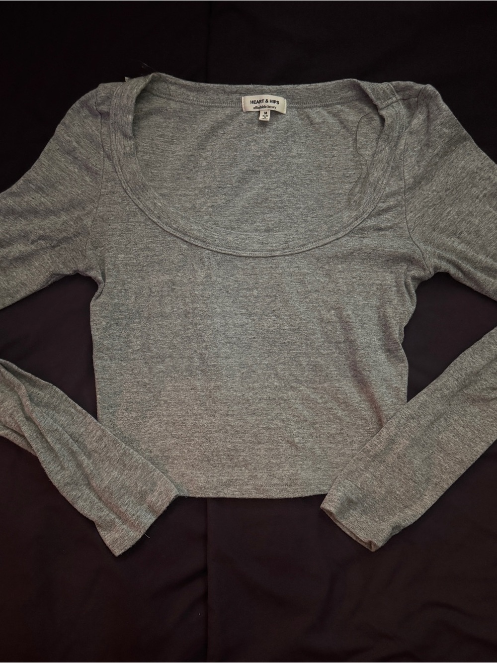 Heart Hips Grey Scoop Neck Long Sleeve Top